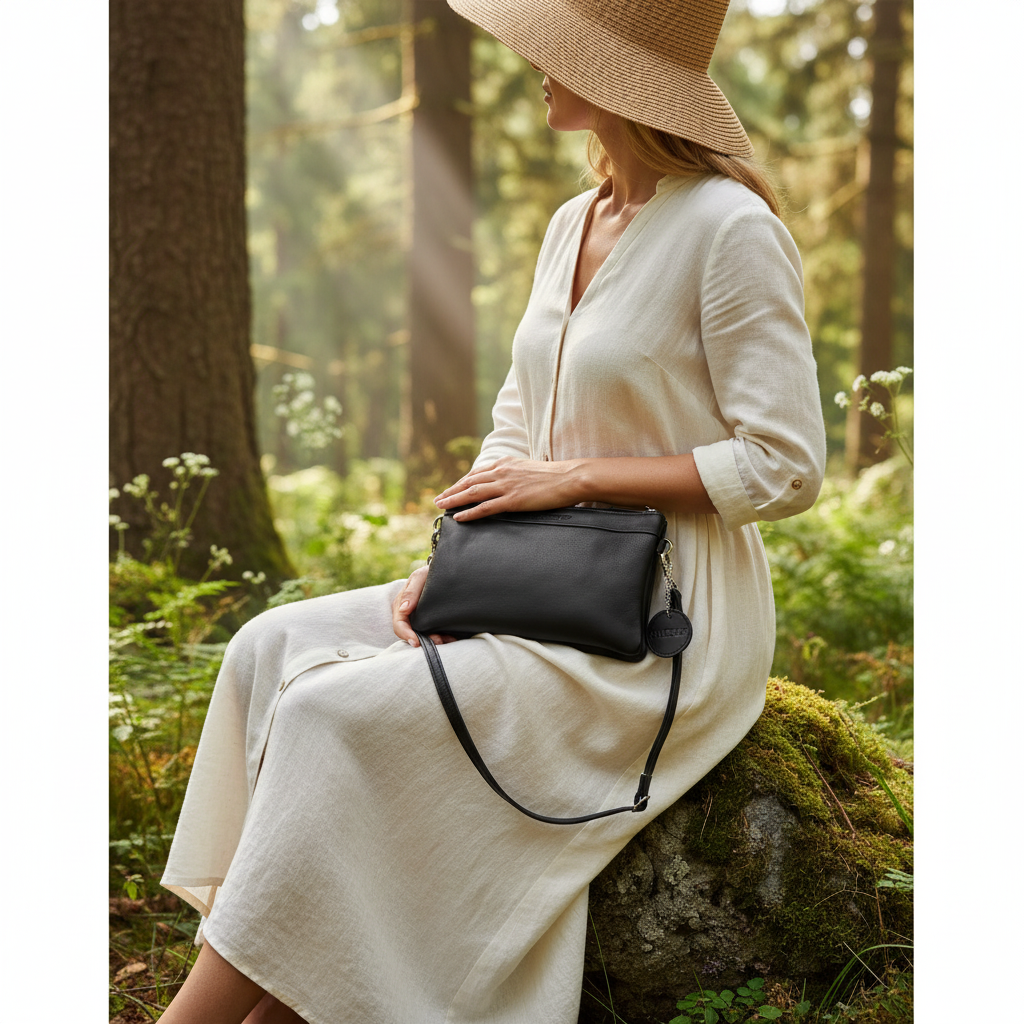 Peppy Black Leather Crossbody Bag – Pure Leather RFID Handbag for Women